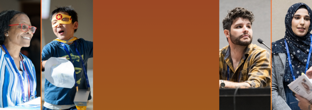 Banner image showing a diverse group of OCD Conference attendees, including speakers and participants of different ages and backgrounds, engaged in presentations and activities.